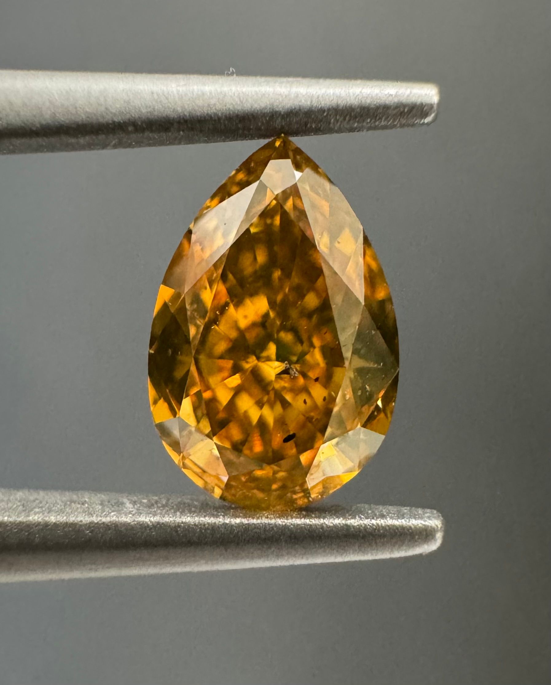 0.55 Carat Pear Diamond Fancy Deep Brownish Orangy Yellow SI2