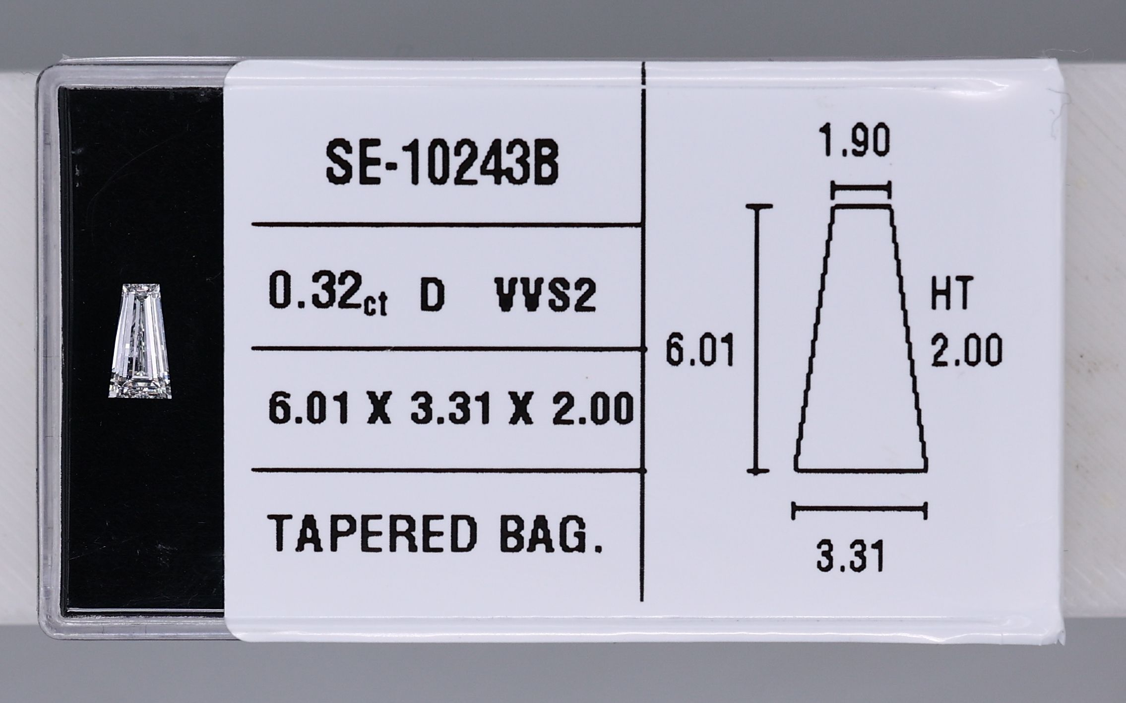 0.32 Carat Tapered baguette Diamond D VVS2