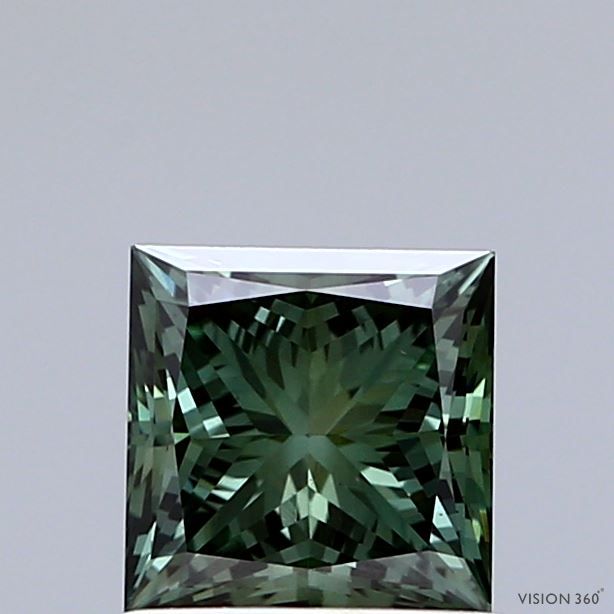 1.07 carat fancy deep green VS1 EX Cut IGI princess diamond