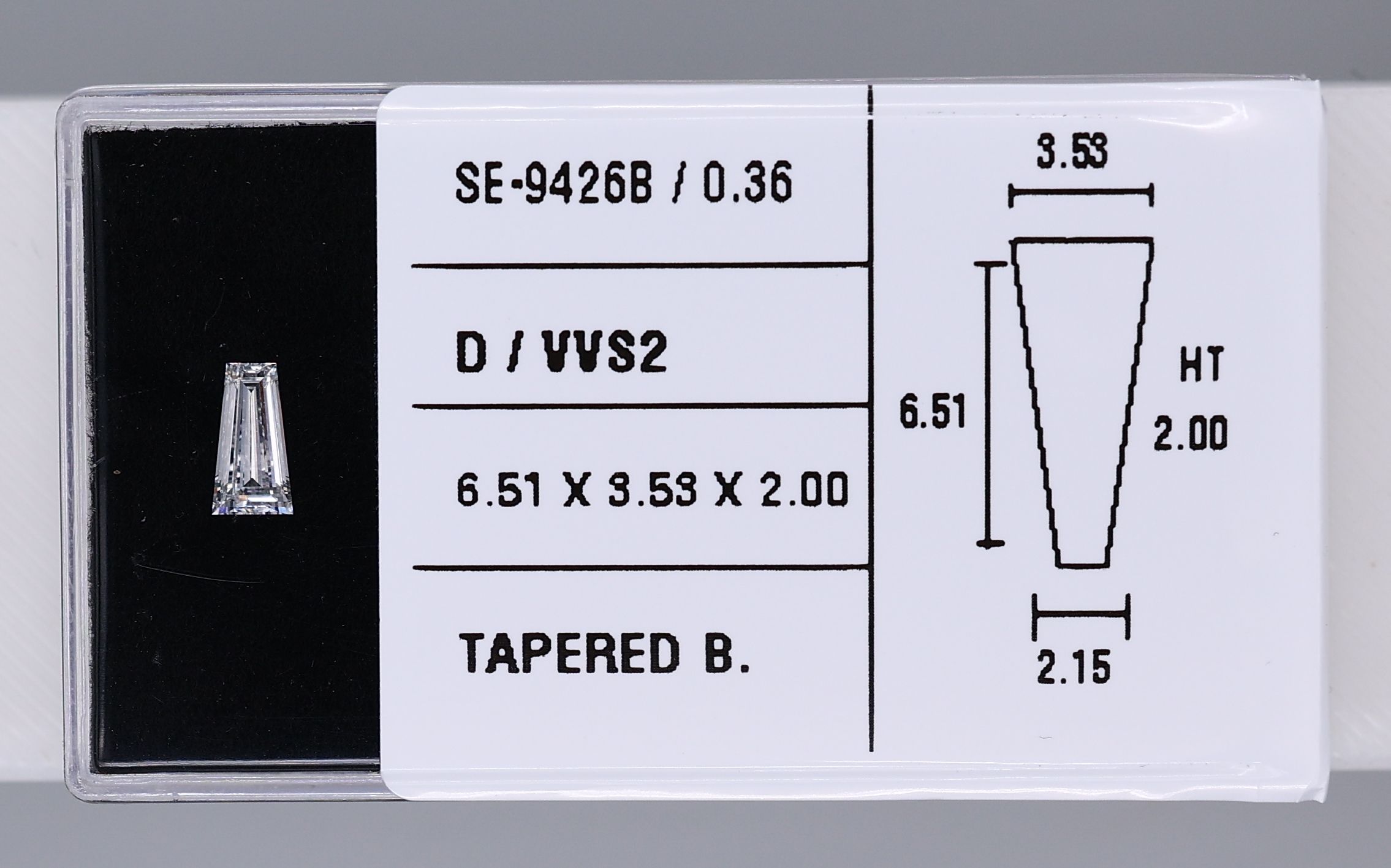 0.36 Carat Tapered baguette Diamond D VVS2