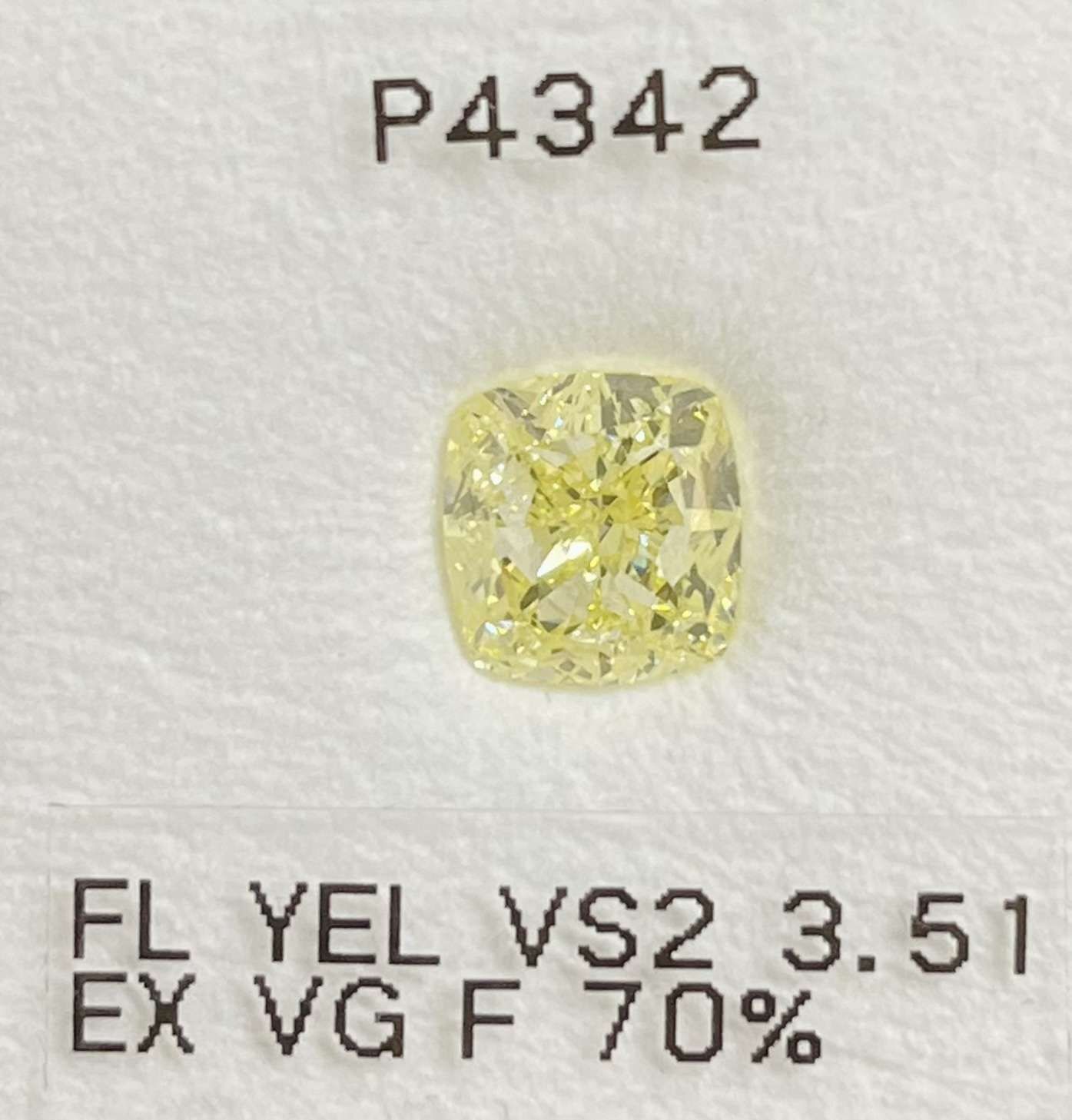 3.51 Carat Cushion modified Diamond Fancy Light Yellow VS2